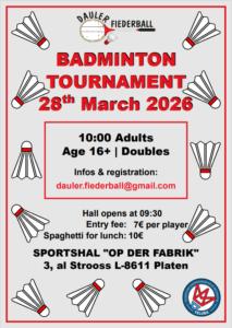 Tournoi / Tournament (Preizerdaul) @ Sportshall "OP DER FABRIK"